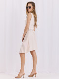Beiges ausgestelltes Midi-Kleid mit Gürtel