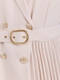 Beiges ausgestelltes Midi-Kleid mit Gürtel