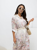 Beiges ausgestelltes Kleid mit Blumenmuster