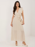 Beiges ausgestelltes Midi-Kleid mit Gürtel