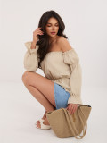 Beigefarbene Bluse mit Carmen-Ausschnitt