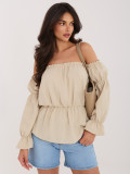 Beigefarbene Bluse mit Carmen-Ausschnitt