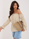 Beigefarbene Bluse mit Carmen-Ausschnitt