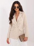 Beiger Blazer mit Hahnentrittmuster und Futter