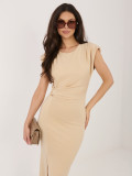 Beiges Midi-Kleid mit Raffungen
