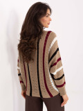 Beiger Ajour-Pullover mit Streifen