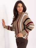 Beiger Ajour-Pullover mit Streifen