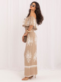 Beiges Boho-Set mit Print und Carmen-Ausschnitt
