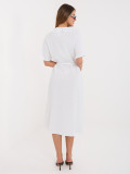 Weißes ausgestelltes Midi-Kleid mit Gürtel und Taschen
