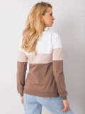 Weiß-braunes Damen-Sweatshirt mit Rundhalsausschnitt