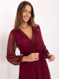 Bordeauxfarbenes Maxi-Kleid mit Gürtel und Futter