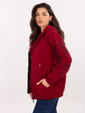 Bordeauxrote Kapuzen-Sweatjacke mit Stickerei