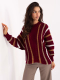 Bordeauxfarbener Ajour-Pullover mit Streifen