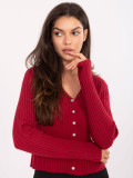 Eleganter bordeauxfarbener Pullover mit V-Ausschnitt