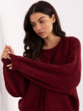 Bordeauxfarbener Pullover mit Rundhalsausschnitt und Puffärmeln