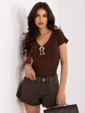 Elegante braune Bluse mit V-Ausschnitt
