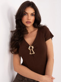 Elegante braune Bluse mit V-Ausschnitt