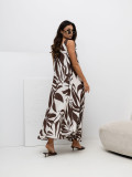 Braunes Maxi-Kleid mit V-Ausschnitt und Print