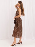 Braunes Midi-Kleid mit Punkten und Gürtel