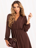 Braunes Midi-Kleid mit Volant und V-Ausschnitt
