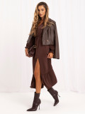 Braunes Midi-Kleid mit Volant und V-Ausschnitt