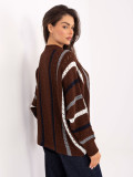 Brauner Ajour-Pullover mit Streifen