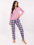 Damen-Pyjama mit langen Ärmeln in Rosa mit Karomuster