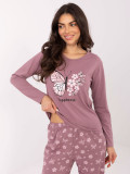Damen-Pyjama mit langen Ärmeln in Dunkelrosa