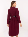 Bordeauxfarbenes Hemdblusenkleid in Midi-Länge mit Gürtel