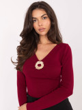 Eleganter bordeauxfarbener Pullover mit V-Ausschnitt