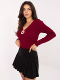 Eleganter bordeauxfarbener Pullover mit V-Ausschnitt
