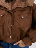 Kurze braune Bomberjacke mit Kragen
