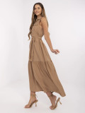Maxikleid mit Volants und Gürtel in Camel