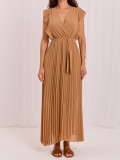 Braunes ausgestelltes Midi-Kleid mit Gürtel