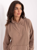 Beiges Baumwoll-Sweatshirt mit Kragen und Tasche