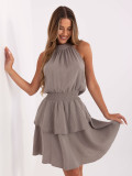 Beige ausgestellte Kleid mit Rüsche