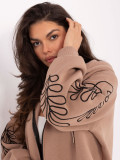 Beiges Kapuzen-Sweatshirt mit Stickerei