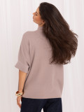 Beiger Pullover mit Applikation und Stehkragen