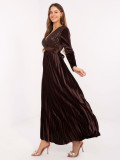 Elegantes Maxi-Kleid mit Gürtel und Pailletten, braun