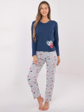 Damen-Pyjama aus Baumwolle mit Print, dunkelblau