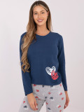 Damen-Pyjama aus Baumwolle mit Print, dunkelblau