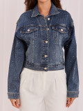 Jeansjacke mit Applikation in Dunkelblau