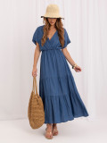 Maxikleid mit Volant und Wickelausschnitt, blau