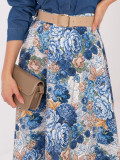 Eleganter Midirock mit Blumenmuster und Gürtel, dunkelblau