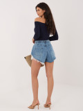 Kurze Damen-Jeansshorts mit Spitze, blau