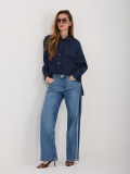 Damen-Jeans mit geradem Bein und Seitenstreifen, dunkelblau