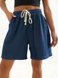 Kurze Baumwollshorts mit Bindeband in Dunkelblau