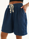 Kurze Baumwollshorts mit Bindeband in Dunkelblau