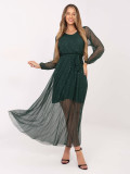 Elegantes Maxi-Kleid mit Applikation und Gürtel, dunkelgrün