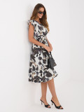 Schwarzes Midi-Kleid mit Print und Gürtel